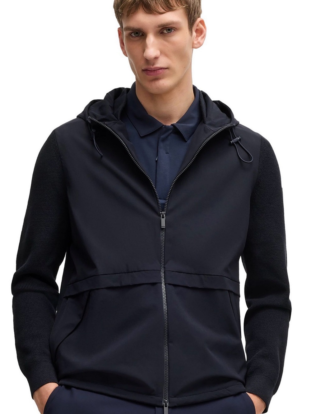 BOSS Men's Hooded SOFTSHELL JACKET KNITTED Large tech travel performance